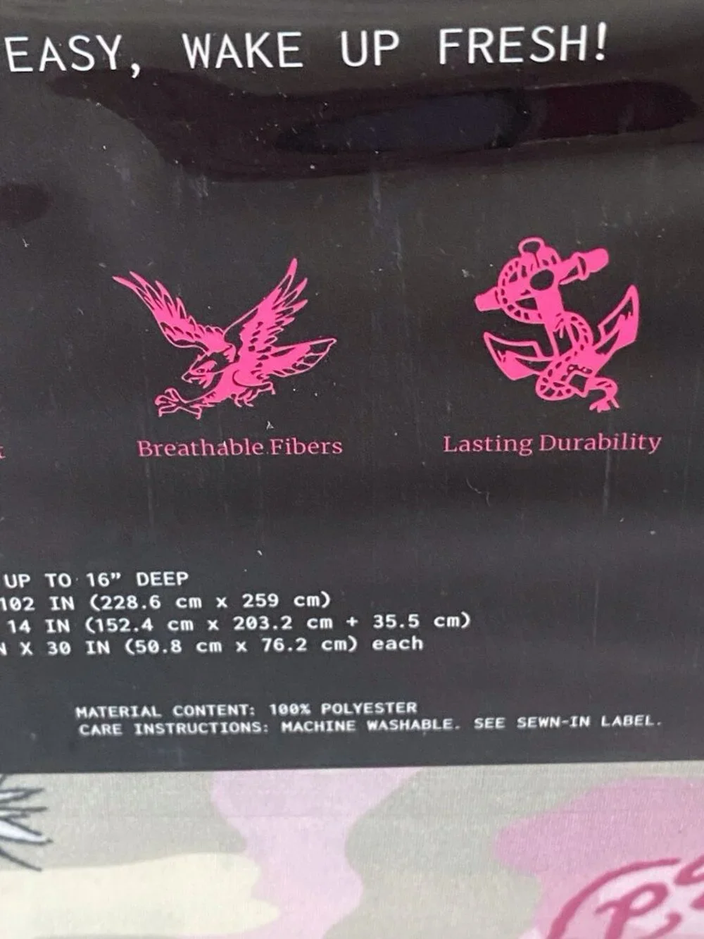6 Piece Ed Hardy QUEEN Size Sheet Set Pink Grey Camo Eagle Tiger Logo NEW‎